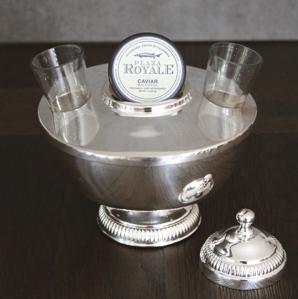 Silver Caviar Server with Shot Glasses